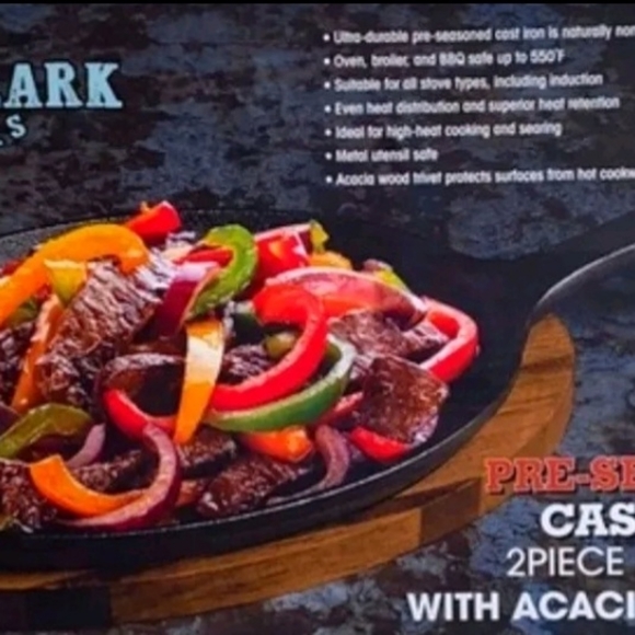 Smith Clark Ironworks Cast Iron Fajita Set 9.5" - Picture 2 of 4